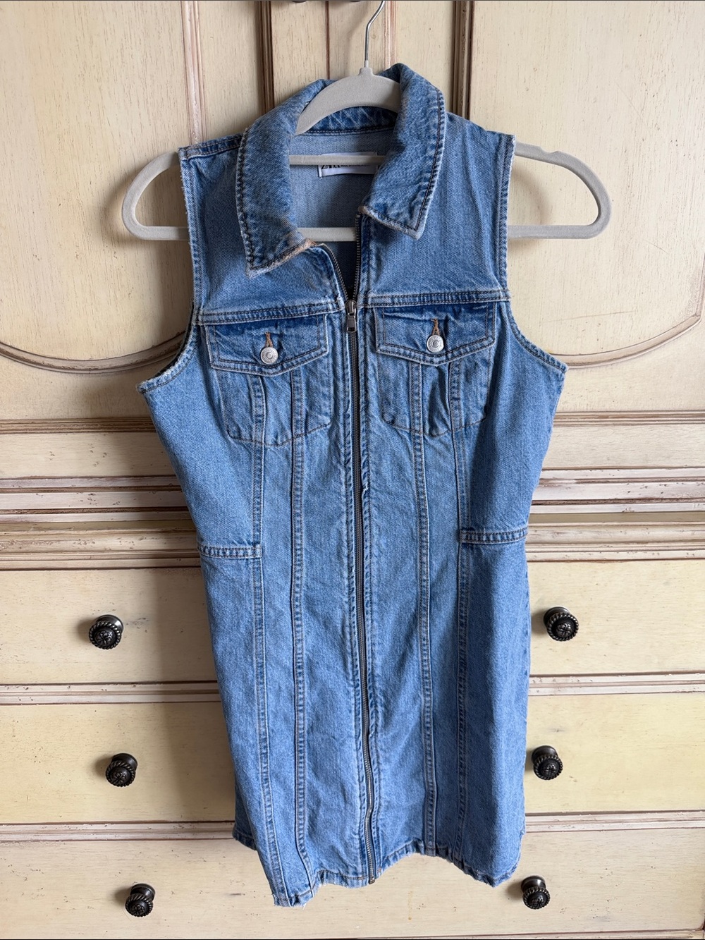 Zara Light Blue Sleeveless Denim Zip-Front Dress